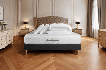 Pack lit complet 140x200 cm - Matelas + Sommier Noir + 2 oreillers + Couette - Balmoral