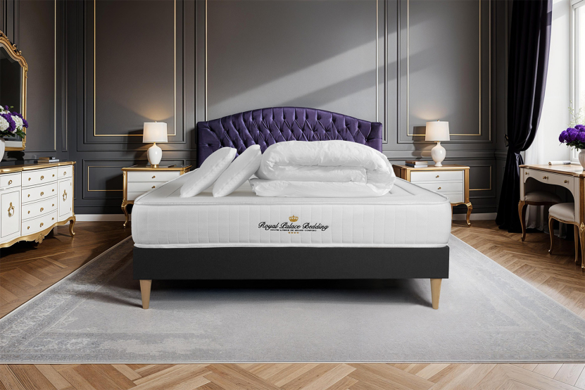 Pack lit complet 140x200 cm - Matelas + Sommier Noir + 2 oreillers + Couette - Nottingham