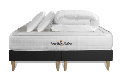 Pack lit complet 180x200 cm - Matelas + Sommier Noir + 2 oreillers + Couette - Balmoral