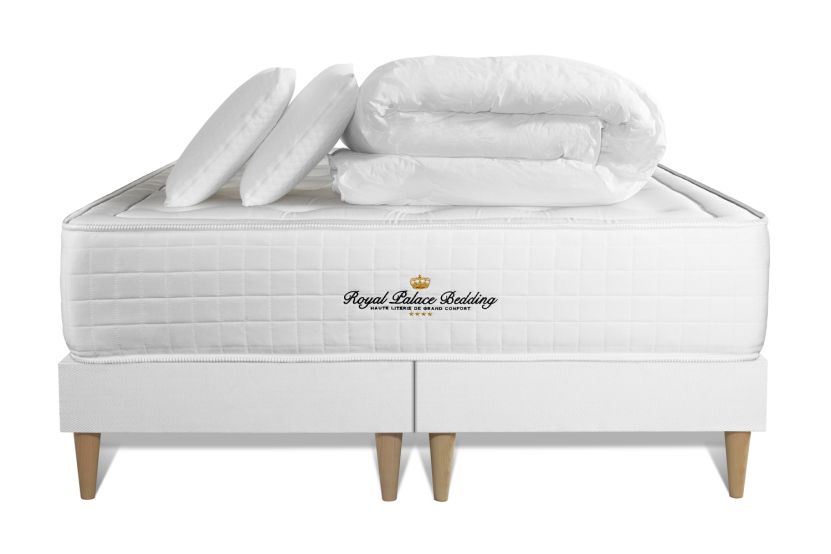 Pack lit complet 140x190 cm - Matelas + Sommier Blanc + 2 oreillers + Couette - Nottingham