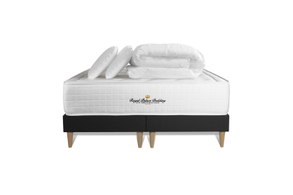 Pack lit complet 180x200 cm - Matelas + Sommier Noir + 2 oreillers + Couette - Buckingham