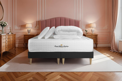 Pack lit complet 160x200 cm - Matelas + 2 Sommiers noirs + 2 oreillers + Couette - Buckingham