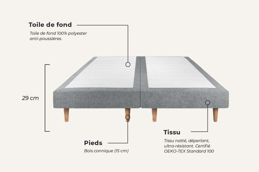 Ensemble Matelas Sommier 160x200 cm - 2 Sommiers Gris (déjà monté) - Windsor
