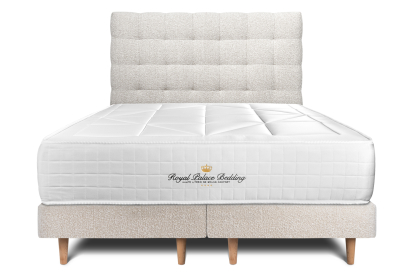 Lit 200x200 avec Sommier et Matelas - 2 Sommiers Beige Clair + Tête de lit Capitonnée - Windsor