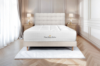 Lit 160x200 avec Sommier et Matelas - Sommier Beige Clair + Tête de lit Capitonnée - Windsor
