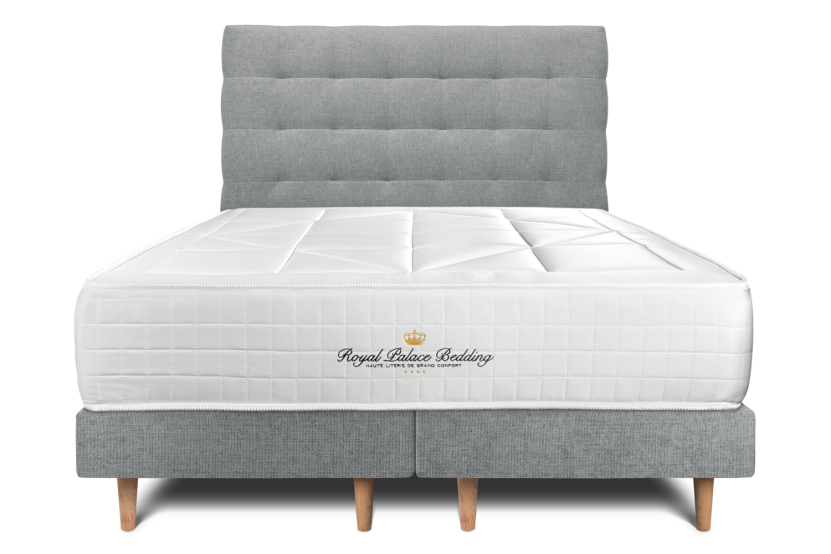 Lit 200x200 avec Sommier et Matelas - 2 Sommiers Gris + Tête de lit Capitonnée - Windsor