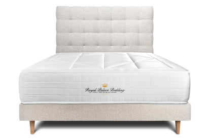 Lit 140x200 avec Sommier et Matelas - Sommier Beige Clair + Tête de lit Capitonnée - Windsor