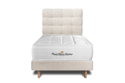 Lit 90x200 avec Sommier et Matelas - Sommier Beige Clair + Tête de lit Capitonnée - Windsor