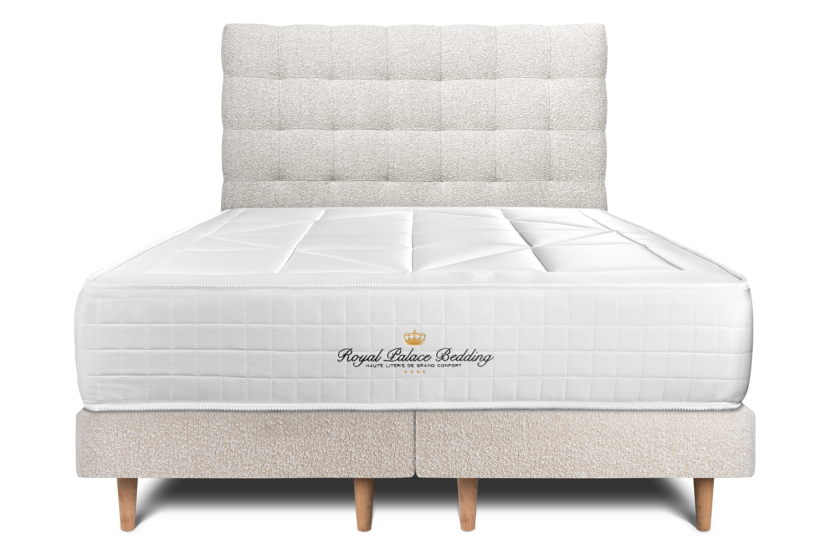 Lit 180x200 avec Sommier et Matelas - 2 Sommiers Beige Clair + Tête de lit Capitonnée - Windsor