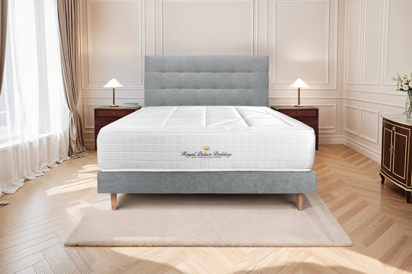 Lit 160x200 avec Sommier et Matelas - Sommier Gris + Tête de lit Capitonnée - Windsor
