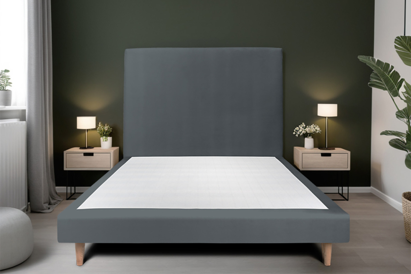Sommier Tapissier 160x200 cm (déjà monté) - Velours - Gris Anthracite