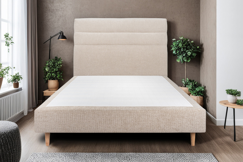 Tête de lit 140 cm Lignes - Tissu Toile Natté Beige Brun