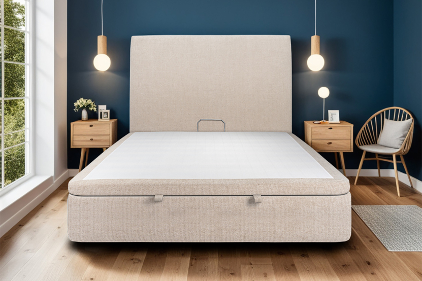 Sommier Coffre 180x200 cm - Toile Nattée - Beige Brun