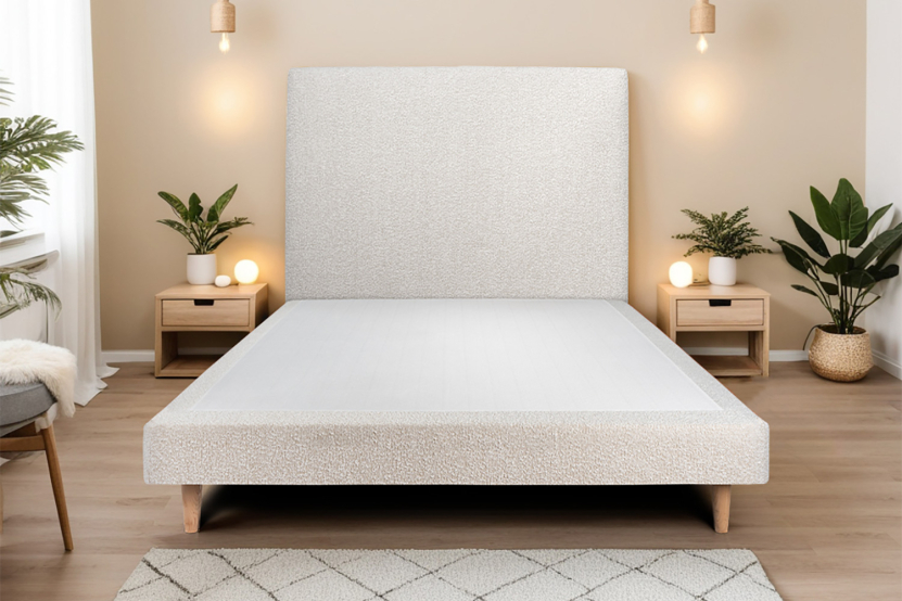 Sommier Tapissier 160x200 cm (déjà monté) - Bouclette - Beige Clair