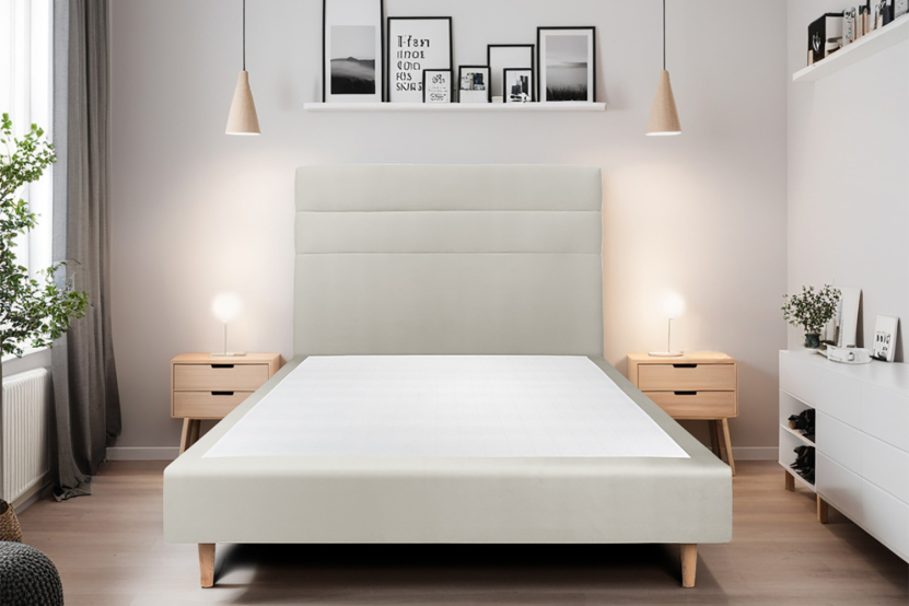 Tête de lit 140 cm Lignes - Tissu Velours Taupe