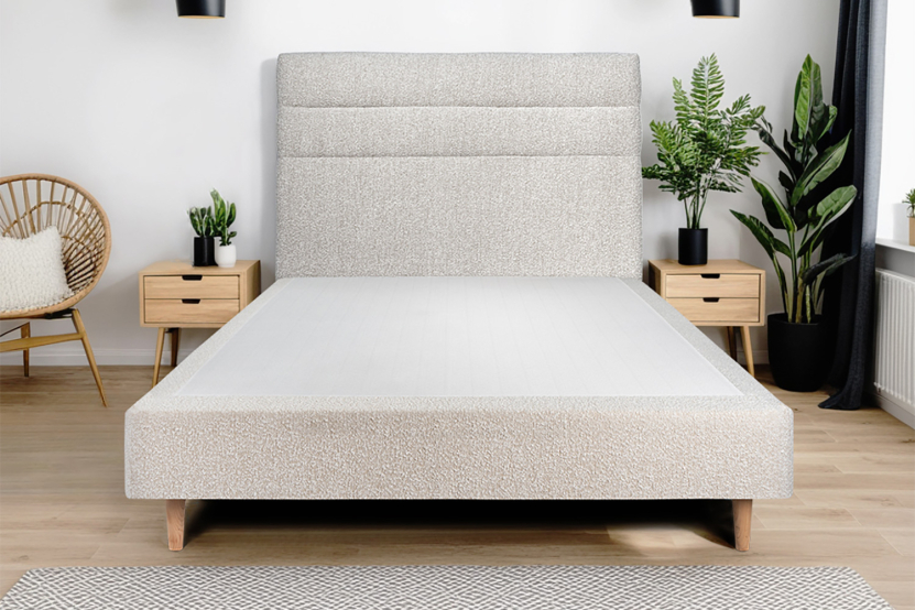 Tête de lit 200 cm Lignes - Tissu Bouclette Beige Clair