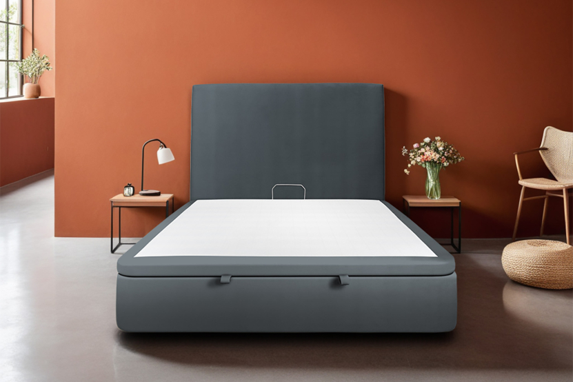 Sommier Coffre 140x190 cm - Velours - Gris Anthracite