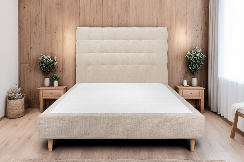 Tête de lit 150 cm Capitonnée - Tissu Toile Natté Beige Brun