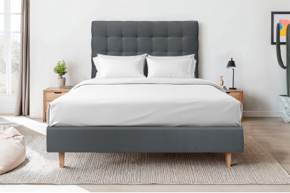 Tête de lit 135 cm Capitonnée - Tissu Velours Gris Anthracite