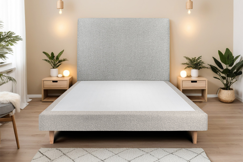 Sommier Tapissier 150x200 cm (déjà monté) - Bouclette - Gris