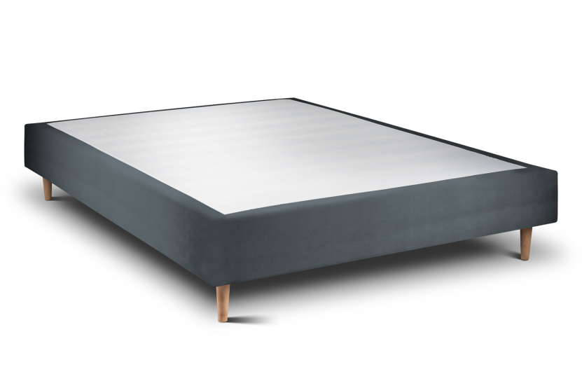 Sommier Tapissier 135x190 cm (déjà monté) - Velours - Gris Anthracite