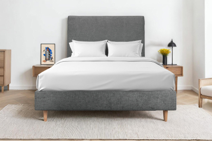 Sommier Tapissier 140x190 cm - H35 cm - Toile nattée - Gris anthracite