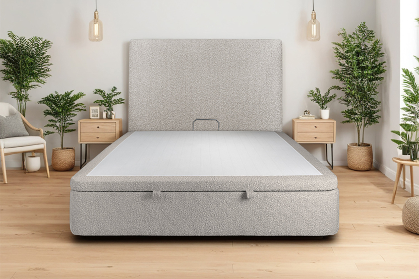 Sommier Coffre 180x200 cm - Bouclette - Gris