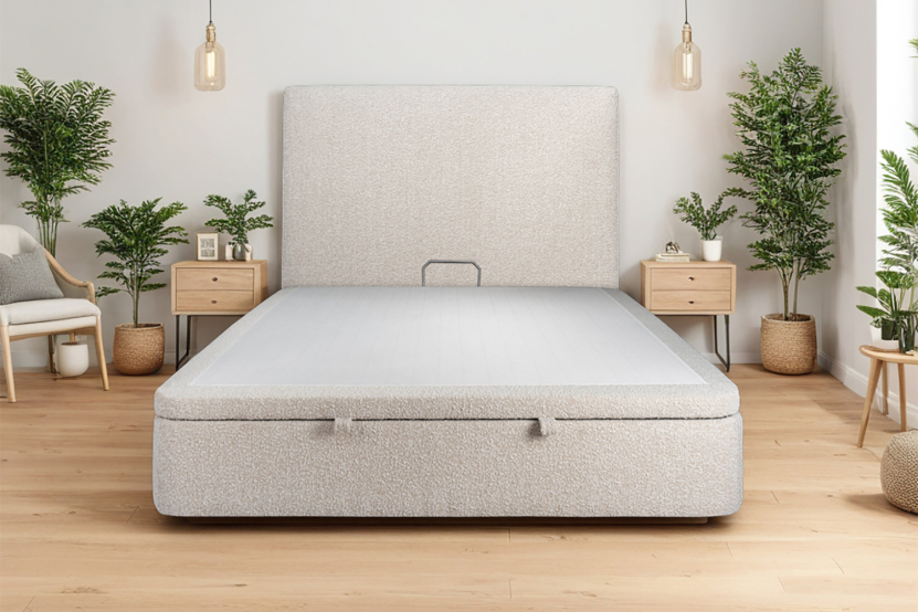 Sommier Coffre 140x190 cm - Bouclette - Beige Clair