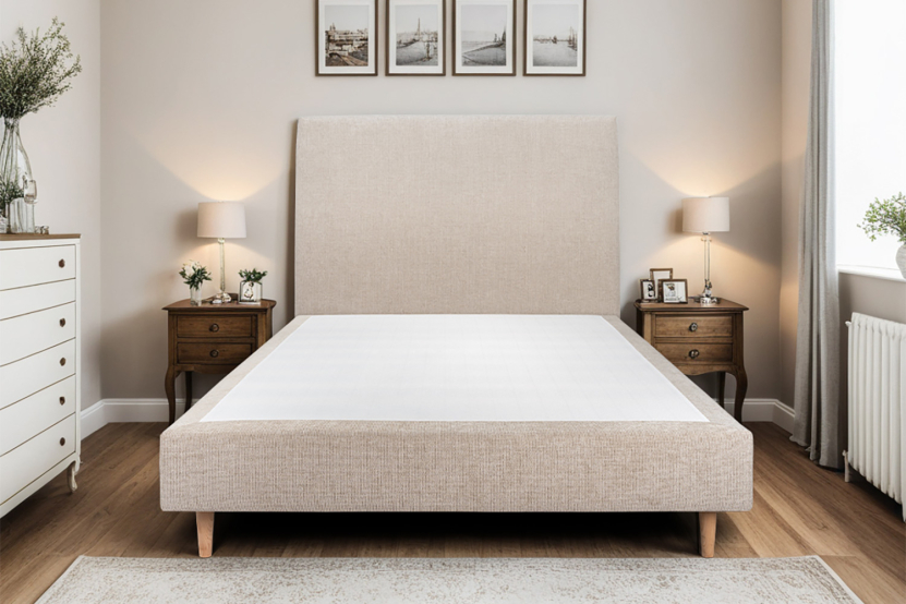 Sommier Tapissier 135x190 cm (déjà monté) - Toile Nattée - Beige Brun