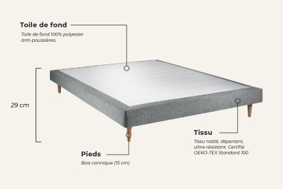 Lit 90x190 avec Sommier et Matelas  - Sommier Gris + Tête de lit Capitonnée - Windsor