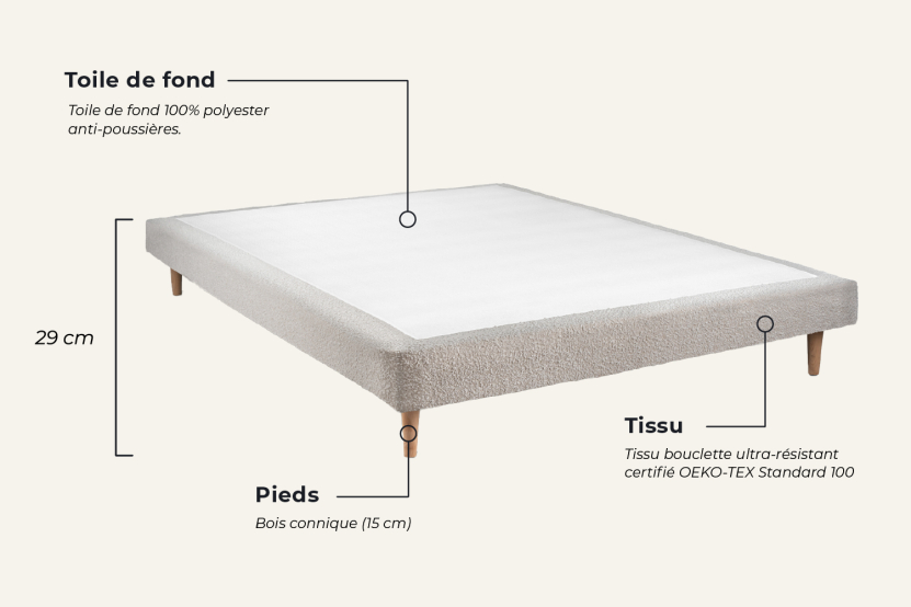 Ensemble Matelas Sommier 90x190 cm - Sommier Beige Clair (déjà monté) - Windsor