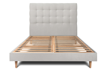 Lit 140x200 cm - Sommier à lattes H29 cm + tête de lit capitonnée - Tissu Velours Gris Clair