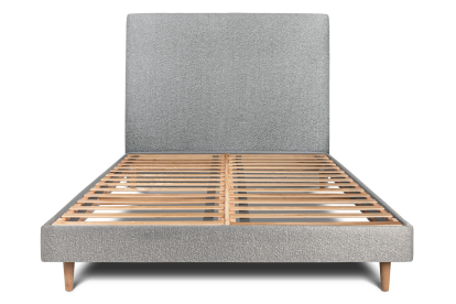 Lit 200x200 cm - Sommier à lattes H29 cm + tête de lit tapissée - Tissu Bouclette Gris