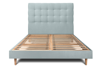 Lit 140x200 cm - Sommier à lattes H29 cm + tête de lit capitonnée - Tissu Velours Gris Bleuté