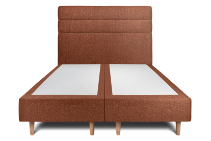 Lit 2x 90x200 cm - Sommier tapissier H35 cm + tête de lit à lignes - Tissu Bouclette Terracotta