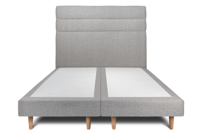 Lit 2x 90x200 cm - Sommier tapissier H29 cm + tête de lit à lignes - Tissu Bouclette Gris