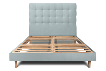 Lit 140x190 cm - Sommier à lattes H29 cm + tête de lit capitonnée - Tissu Velours Gris Bleuté