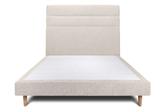 Lit 140x200 cm - Sommier tapissier H29 cm + tête de lit à lignes - Tissu Toile natté Beige Clair