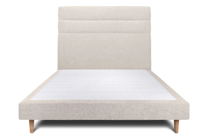 Lit 140x200 cm - Sommier tapissier H29 cm + tête de lit à lignes - Tissu Toile natté Beige Clair