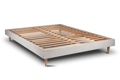 Lit 140x200 cm - Sommier à lattes H29 cm + tête de lit tapissée - Tissu Velours Gris Clair