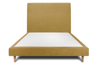 Lit 140x190 cm - Sommier tapissier H29 cm + tête de lit tapissée - Tissu Toile natté Jaune