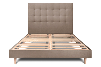 Lit 200x200 cm - Sommier à lattes H29 cm + tête de lit capitonnée - Tissu Velours Taupe