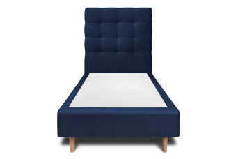 Lit 90x200 cm - Sommier tapissier H35 cm + tête de lit capitonnée - Tissu Velours Bleu Océan