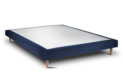 Lit 140x190 cm - Sommier tapissier H29 cm + tête de lit tapissée - Tissu Velours Bleu Océan