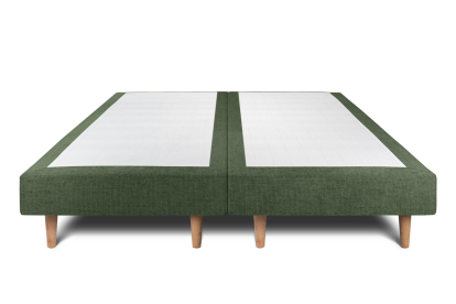 Lit 2x 90x200 cm - Sommier tapissier H29 cm + tête de lit capitonnée - Tissu Toile natté Vert Kaki