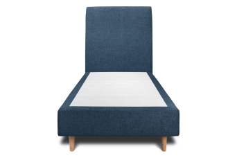 Lit 90x190 cm - Sommier tapissier H35 cm + tête de lit tapissée - Tissu Toile natté Bleu Océan
