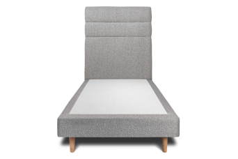 Lit 90x190 cm - Sommier tapissier H29 cm + tête de lit à lignes - Tissu Bouclette Gris