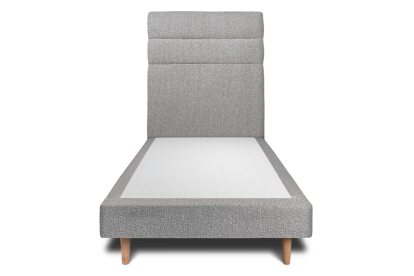 Lit 90x190 cm - Sommier tapissier H29 cm + tête de lit à lignes - Tissu Bouclette Gris