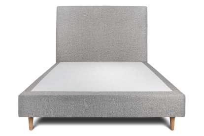 Lit 140x190 cm - Sommier tapissier H35 cm + tête de lit tapissée - Tissu Bouclette Gris