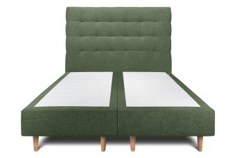 Lit 2x 80x200 cm - Sommier tapissier H35 cm + tête de lit capitonnée - Tissu Toile natté Vert Kaki